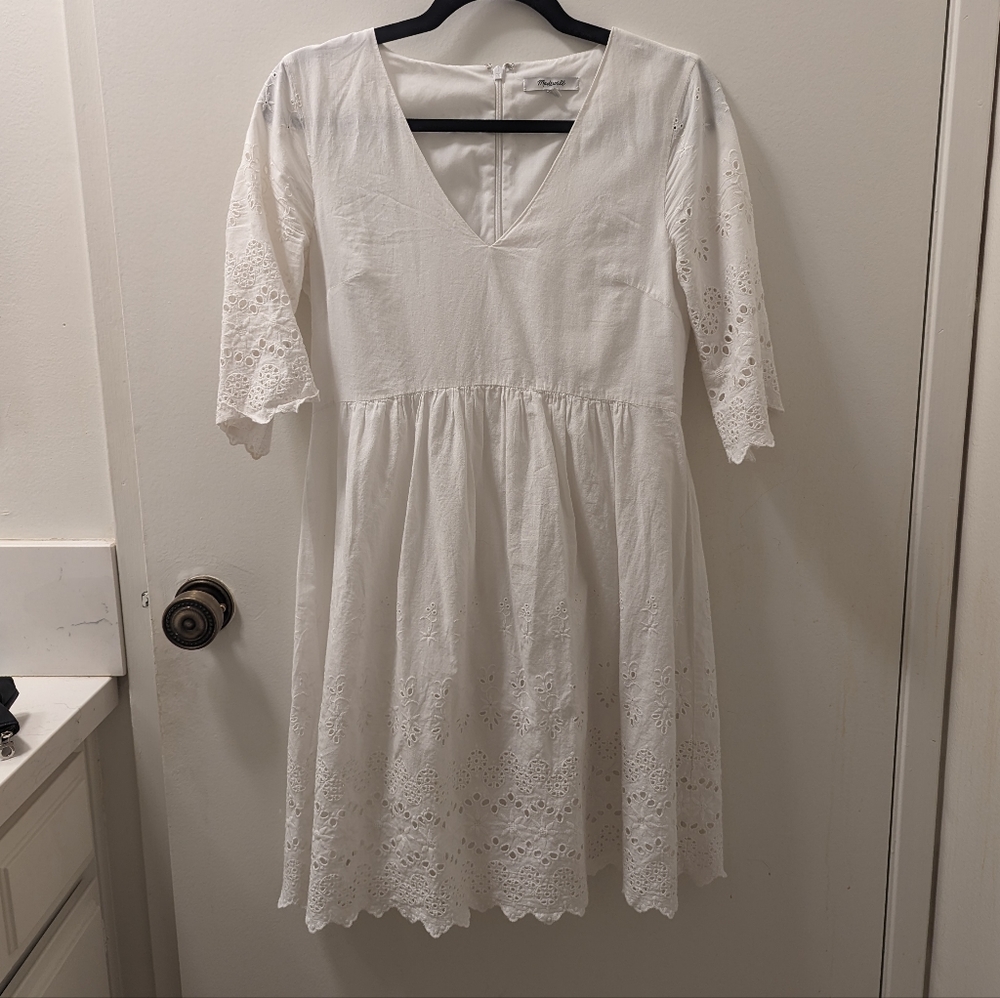 Madewell White Eyelet Lattice Dress View 4